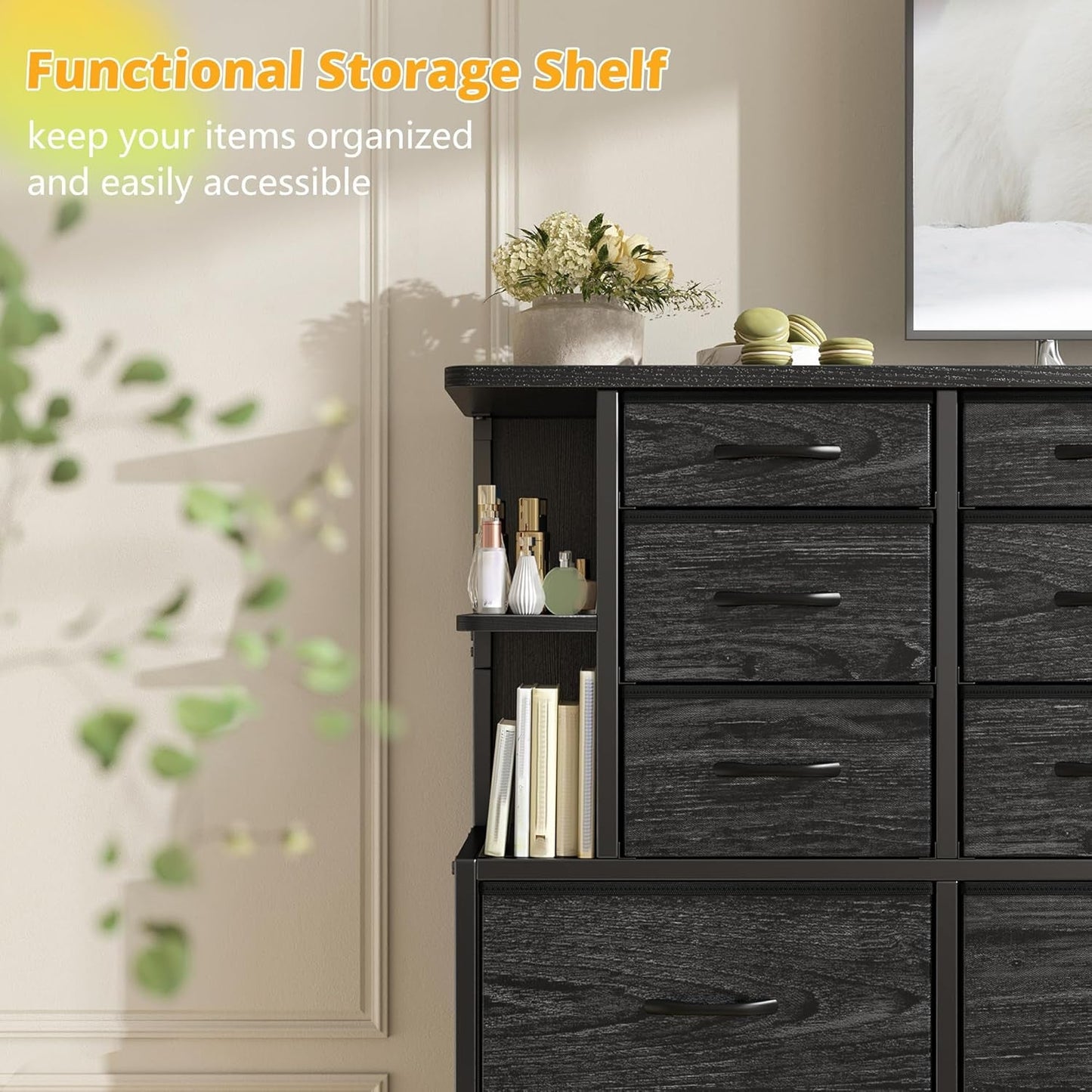 12 Drawer Dresser with LED Lights Bedroom Black