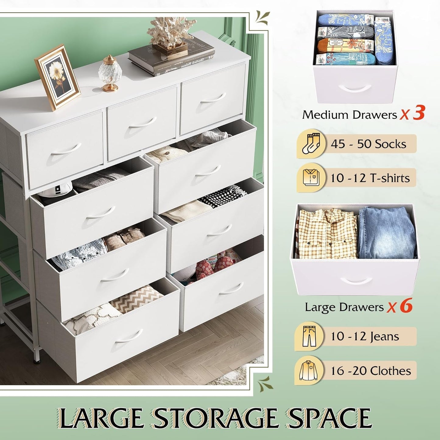 9-Drawer Dresser, Fabric Storage Tower for Bedroom, Hallway, Closet,