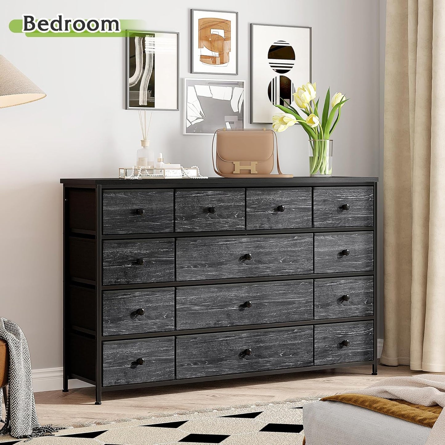 Black Dresser, Dresser for Bedroom with 13 Storage Drawers, Dressers &