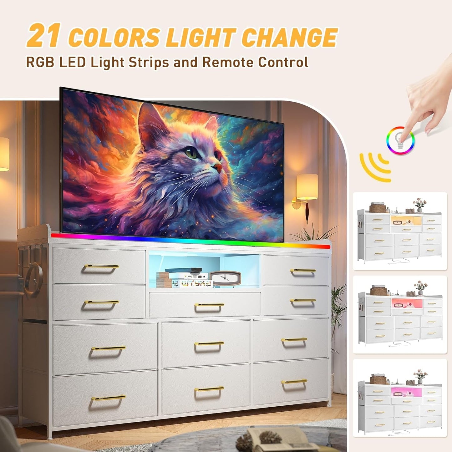 Dresser for Bedroom with 11 Drawers for 60" TV Stand for Bedroom with