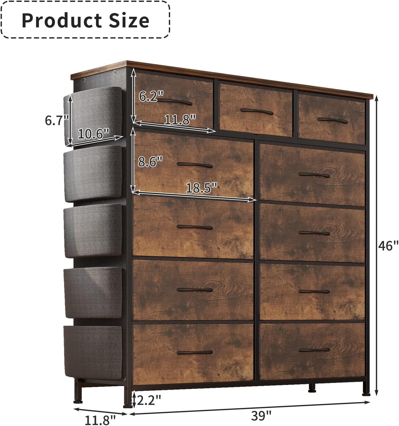 Dresser for Bedroom with 11 Drawer, Dressers & Chests of Drawers with