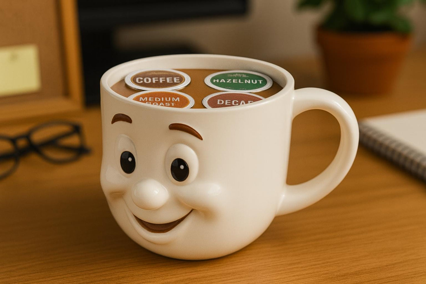Smiling Mug Coffee Pod Holder – 4‑Slot Personal Desk Organizer,