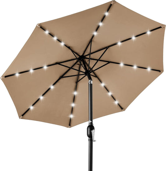 10Ft Solar Polyester LED Lighted Patio Umbrella W/Tilt Adjustment and