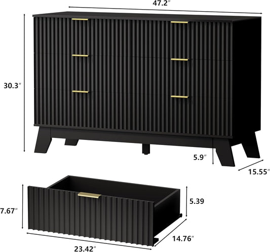6 Drawers Dresser for Bedroom, Fluted Dresser Chest of Drawers with