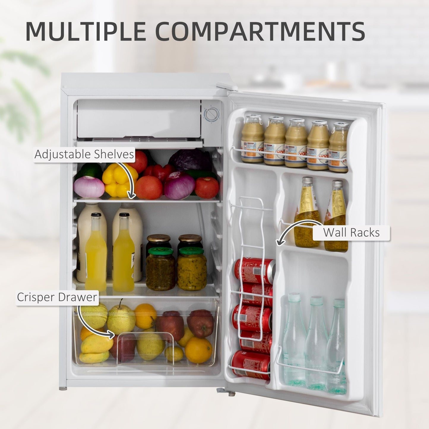 3.2 Cu.Ft Mini Fridge with Freezer, Single Door Compact Refrigerator