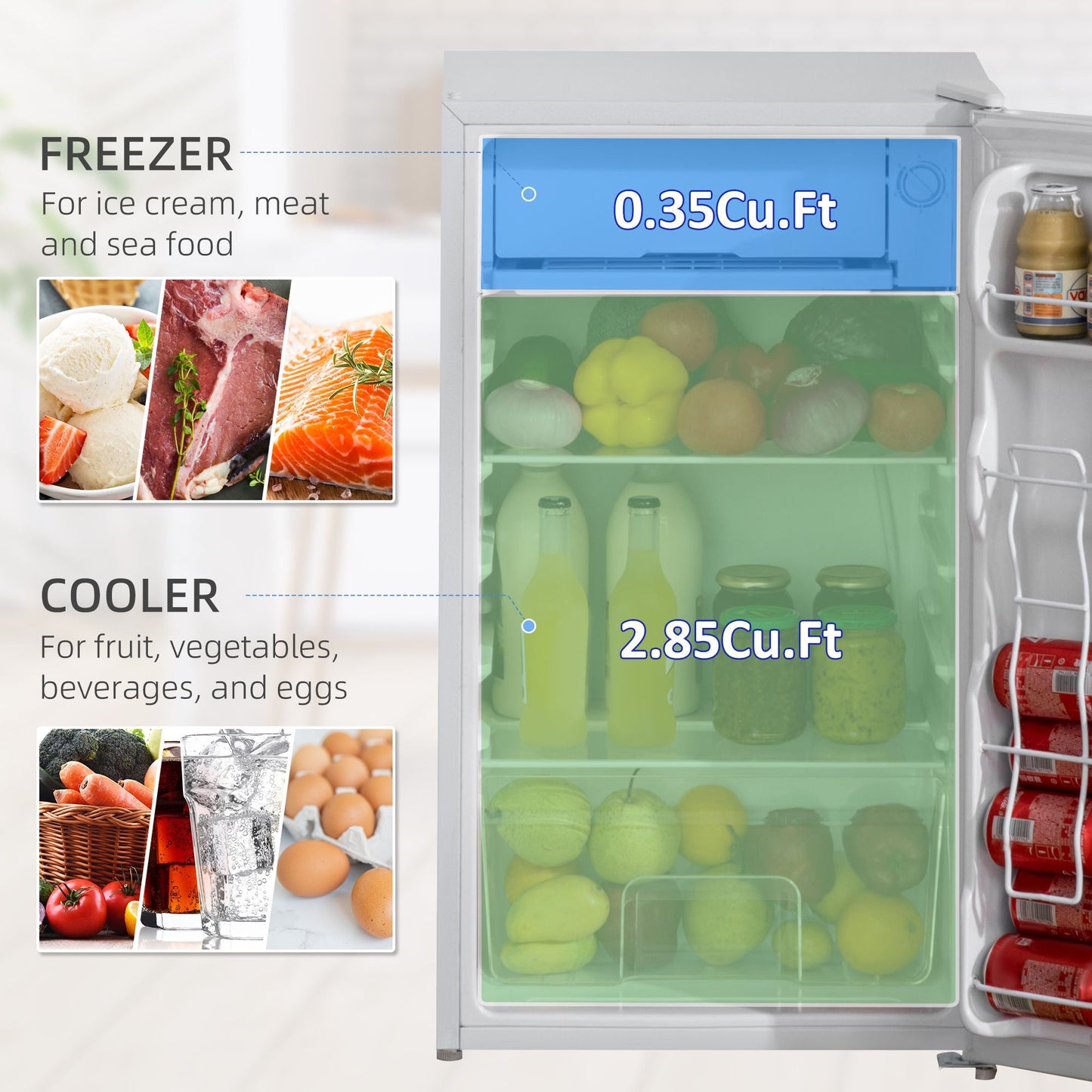 3.2 Cu.Ft Mini Fridge with Freezer, Single Door Compact Refrigerator