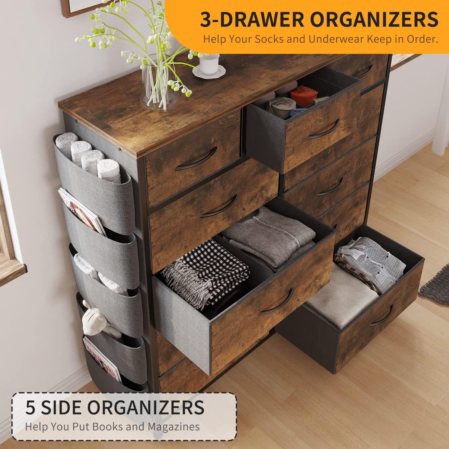 Dresser for Bedroom with 11 Drawer, Dressers & Chests of Drawers with