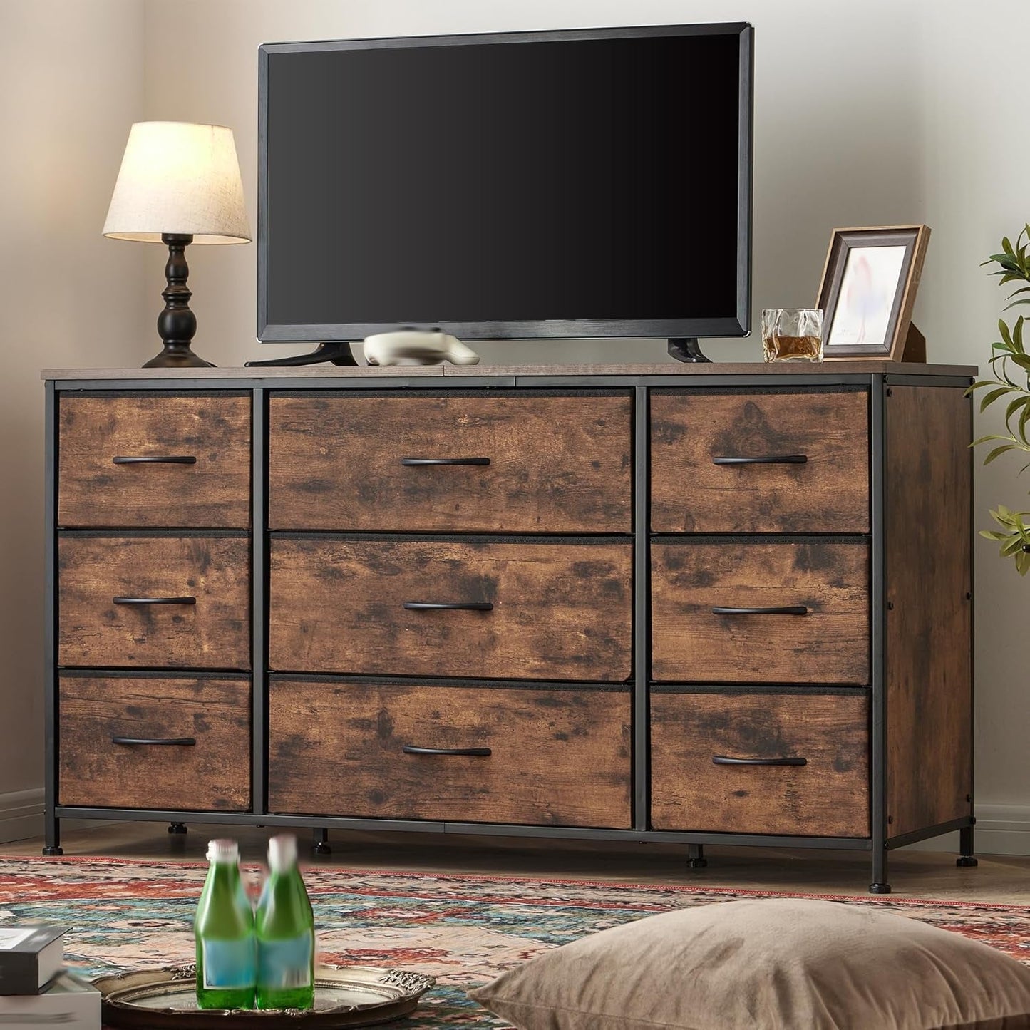 Dresser, Dresser for Bedroom with 9 Drawers, Wide Dresser TV Stand for