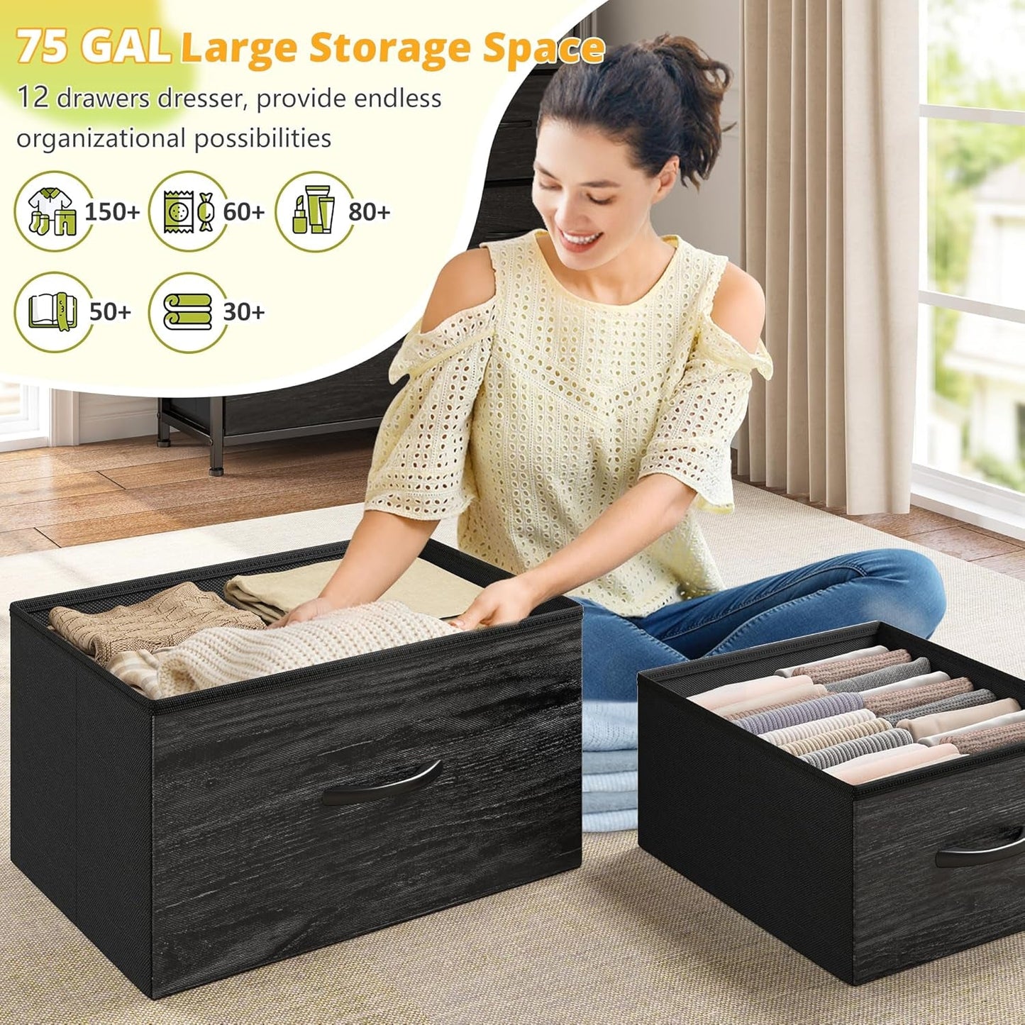 12 Drawer Dresser with LED Lights Bedroom Black