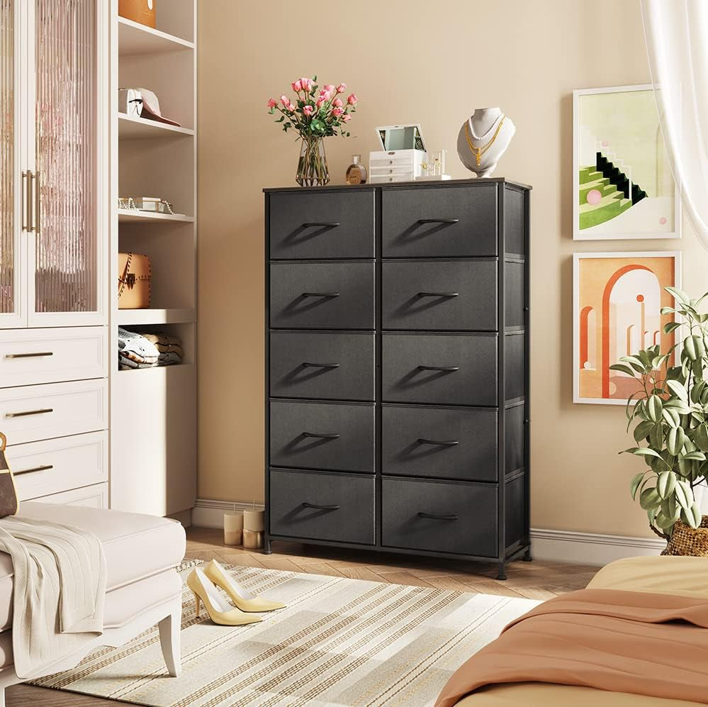 Tall Black Dresser for Bedroom with 10 Drawers, Chest of Drawers,