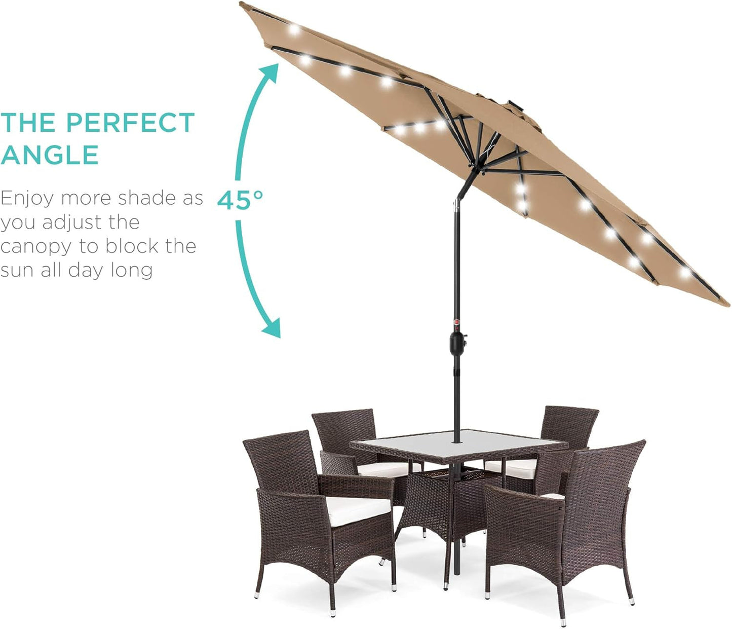 10Ft Solar Polyester LED Lighted Patio Umbrella W/Tilt Adjustment and