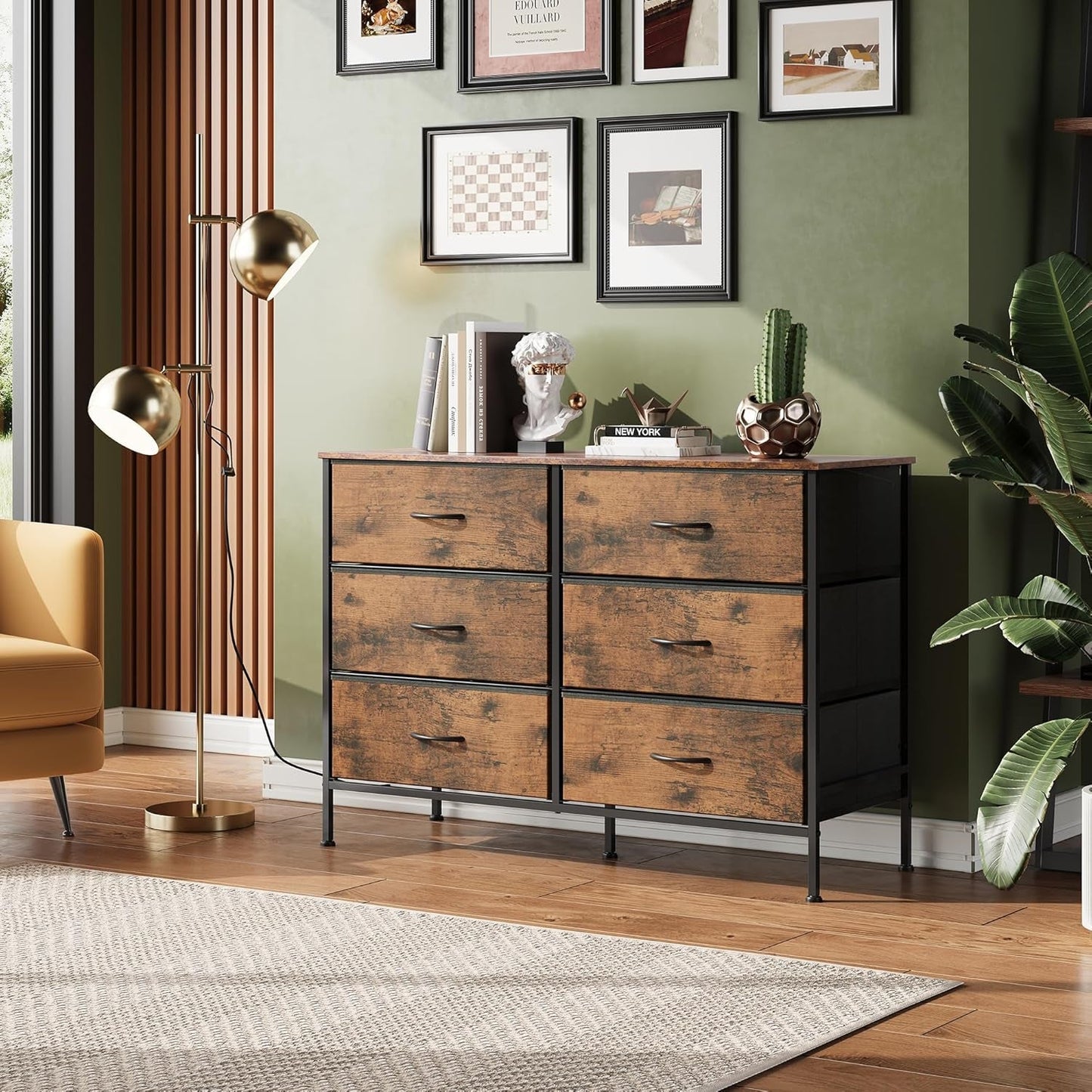 Dresser for Bedroom with 6 Drawers, Wide Fabric Dresser TV Stand for