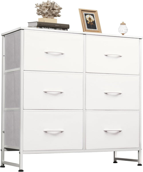 White Dresser for Bedroom, 6 Drawer Double Dresser, Fabric Storage