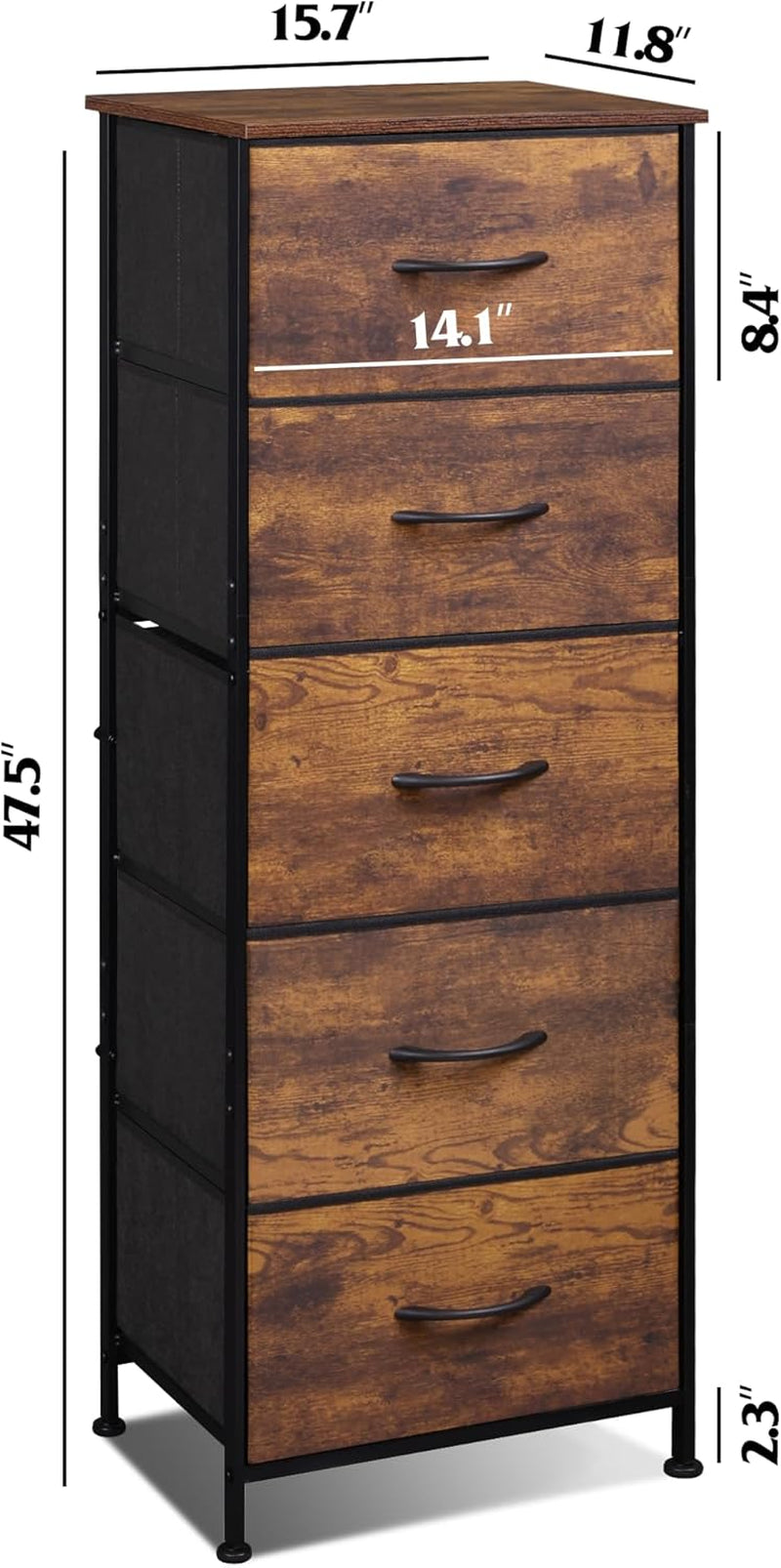 Fabric Dresser, 5-Drawer Tall Dresser for Bedroom, Storage Dresser