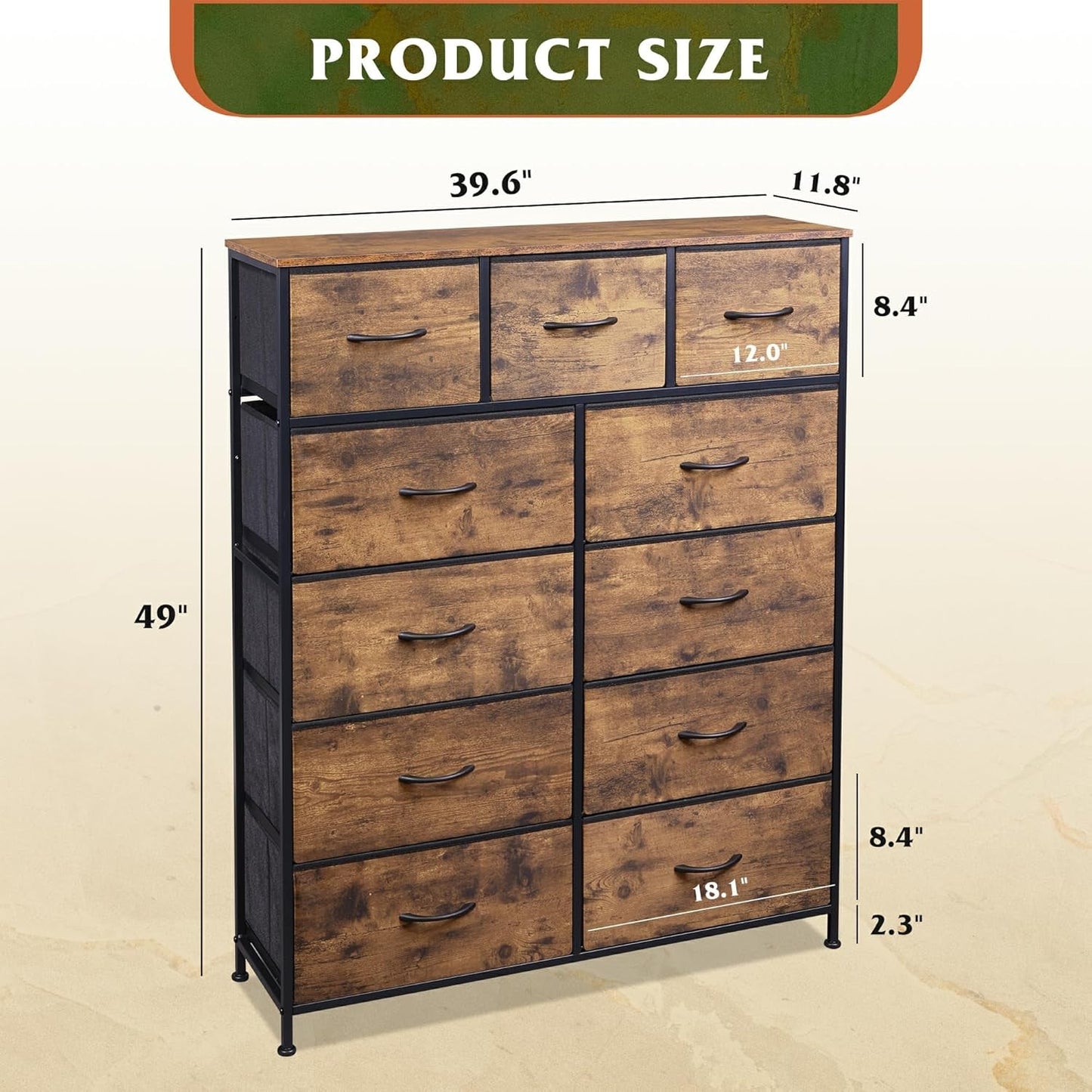 Tall Dresser for Bedroom, Fabric Dresser Storage Tower, Dresser &